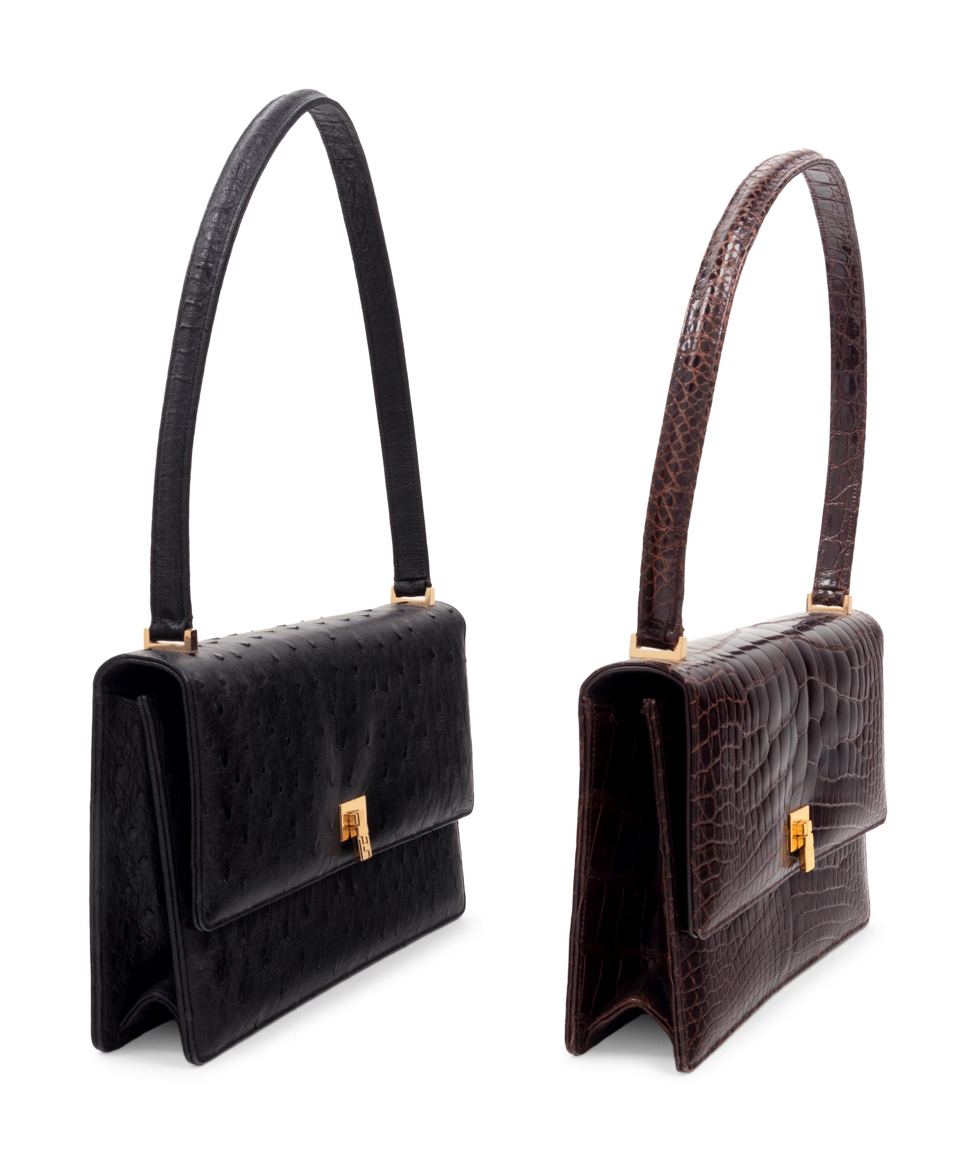 Two Lambertson Truex Exotic Skin Hand Bags: One Ostrich, One Alligator