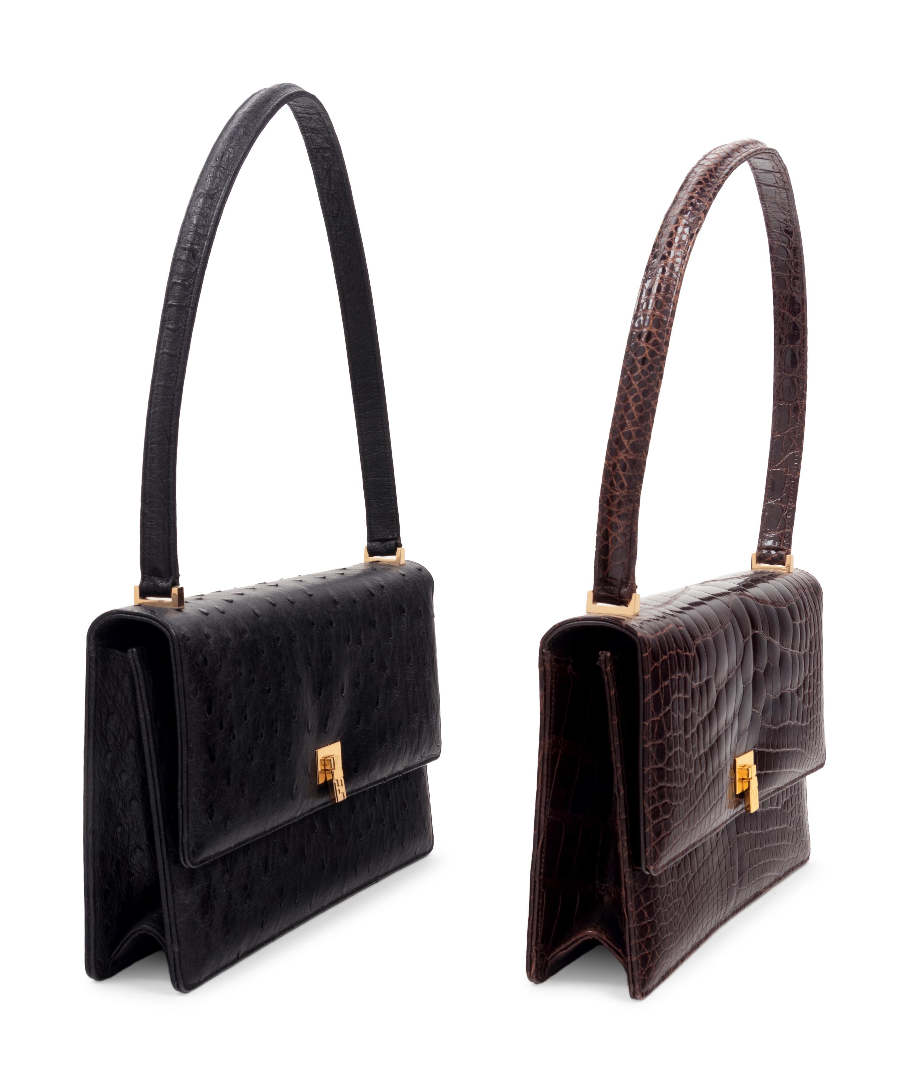 Two Lambertson Truex Exotic Skin Hand Bags: One Ostrich, One Alligator
