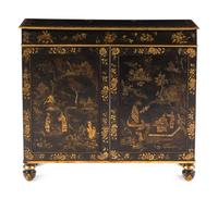 A Regency Black-Painted and Parcel-Gilt Japanned Cabinet