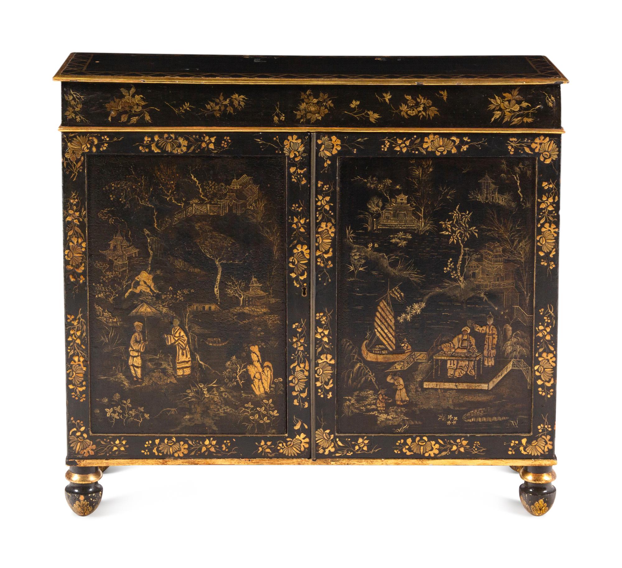 A Regency Black-Painted and Parcel-Gilt Japanned Cabinet