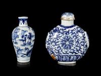 Two Large Blue and White Porcelain Snuff Bottles