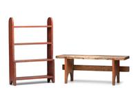 A Paint Decorated Miniature Wood Bucket Bench and Bench