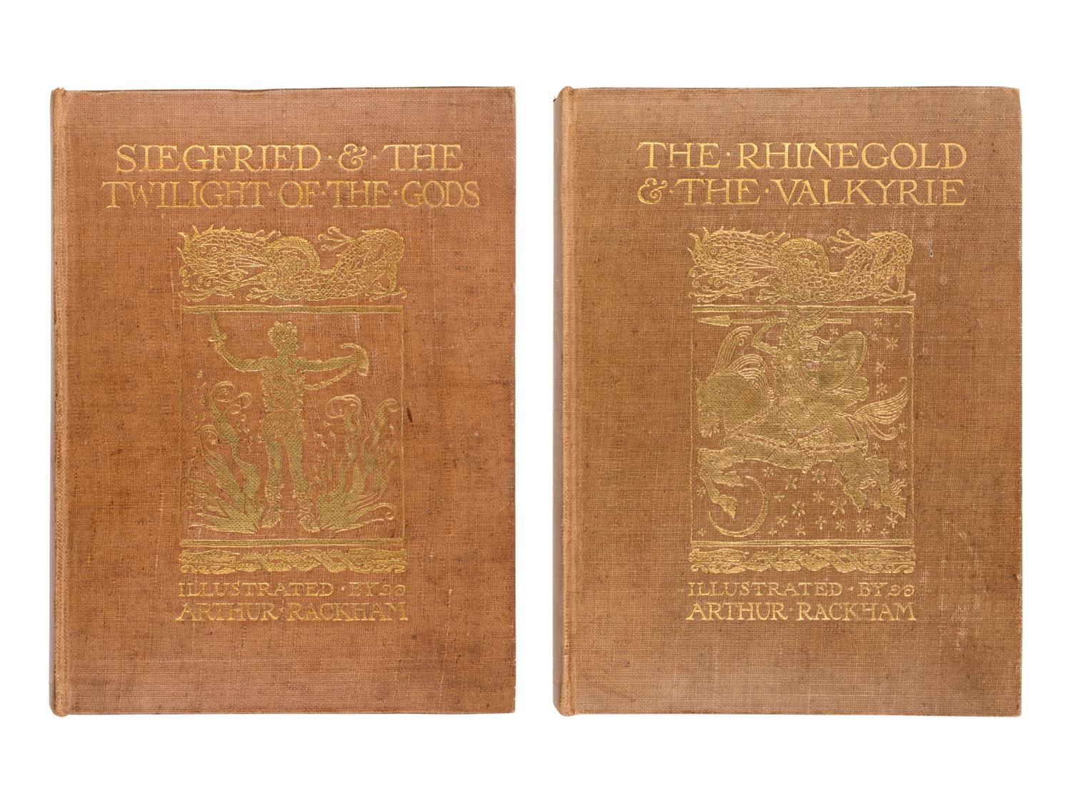 [RACKHAM, Arthur (1867-1939), illustrator]. WAGNER, Richard (1813-1883). [The Ring of the Niblung]. The Rhinegold & the Valkyrie . -- Siegfried & the Twilight of the Gods . Margaret Armour, translator. London and New York: William Heinemann and Doubleday Page & Co., 1910, 1911.