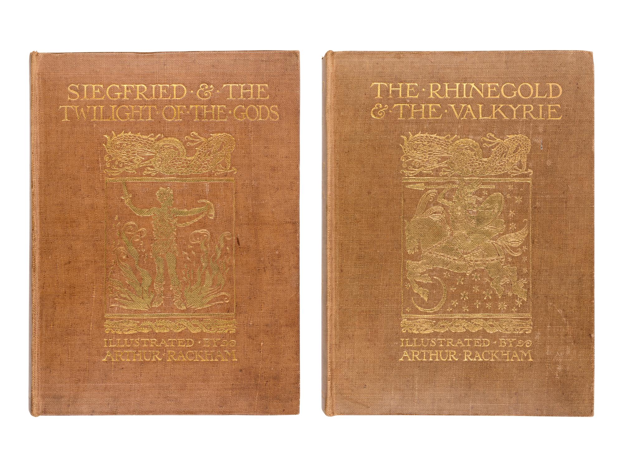 [RACKHAM, Arthur (1867-1939), illustrator]. WAGNER, Richard (1813-1883). [The Ring of the Niblung]. The Rhinegold & the Valkyrie . -- Siegfried & the Twilight of the Gods . Margaret Armour, translator. London and New York: William Heinemann and Doubleday Page & Co., 1910, 1911.