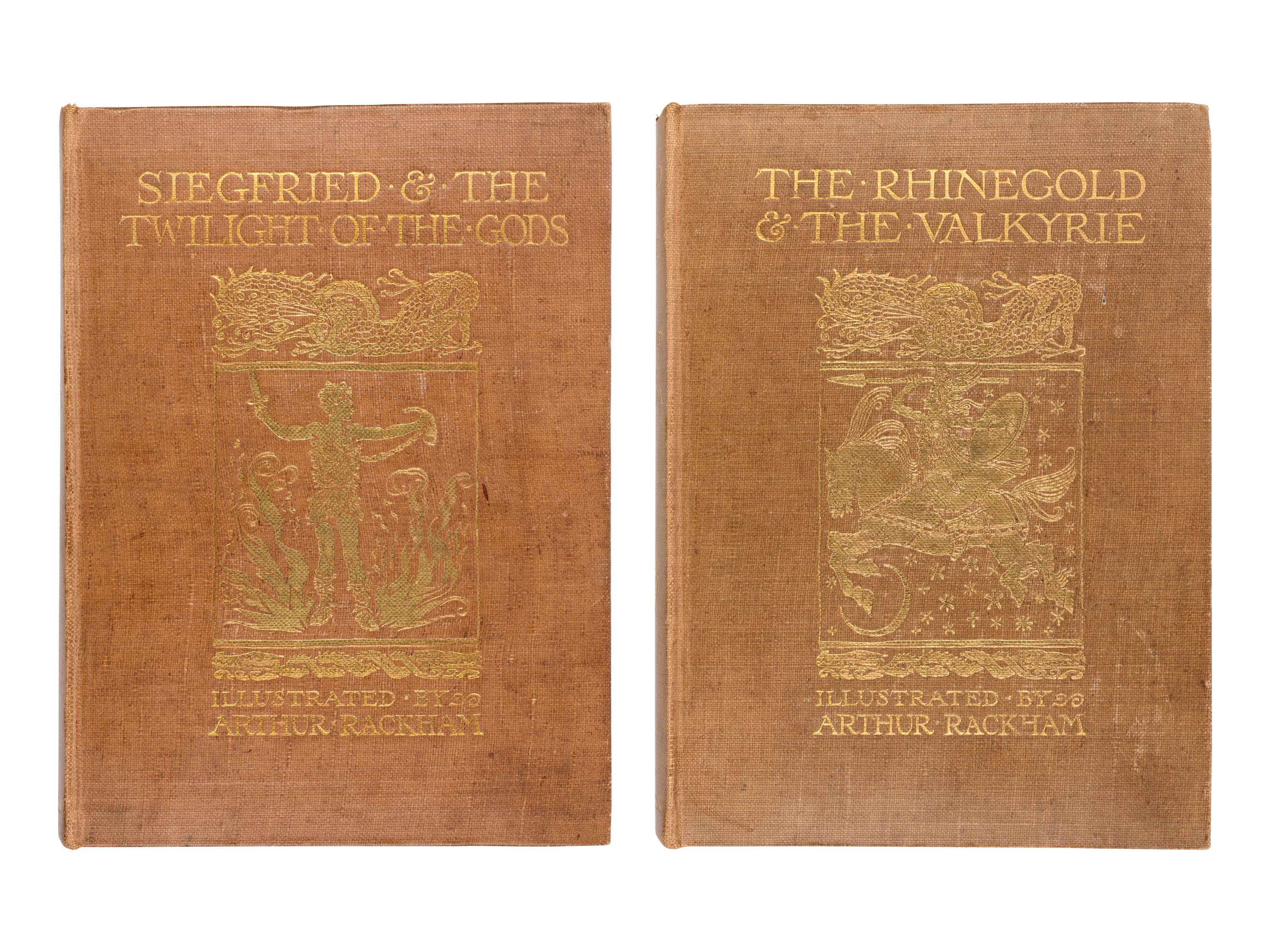 [RACKHAM, Arthur (1867-1939), illustrator]. WAGNER, Richard (1813-1883). [The Ring of the Niblung]. The Rhinegold & the Valkyrie . -- Siegfried & the Twilight of the Gods . Margaret Armour, translator. London and New York: William Heinemann and Doubleday Page & Co., 1910, 1911.