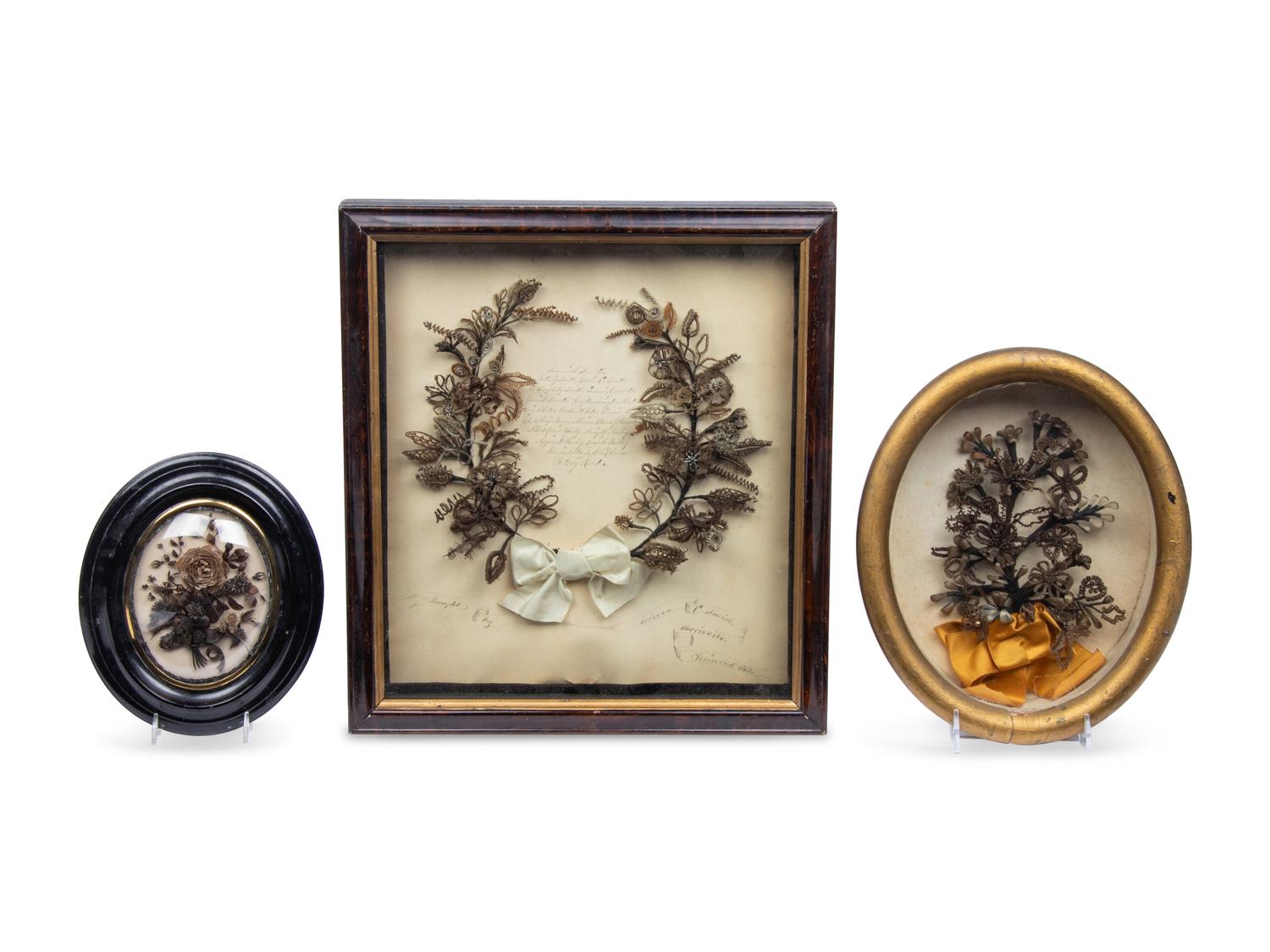 Three Framed Victorian Hairwork Pictures