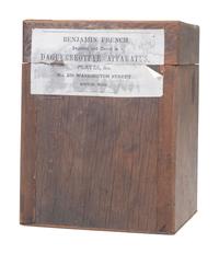 [CAMERAS]. Replica chamfered box half plate daguerreotype camera with original Dallmyer lens.