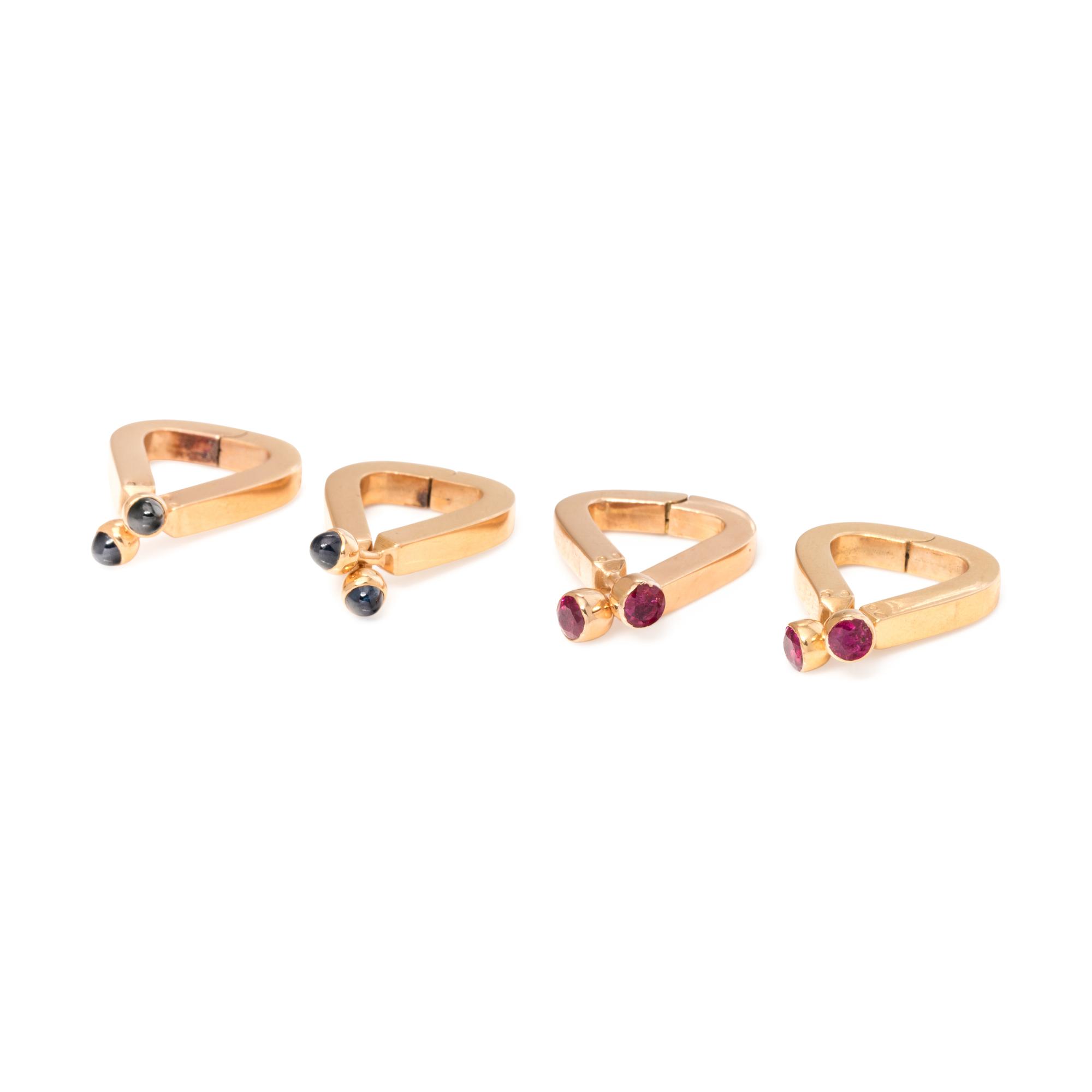 YELLOW GOLD AND GEMSTONE CUFFLINKS SET