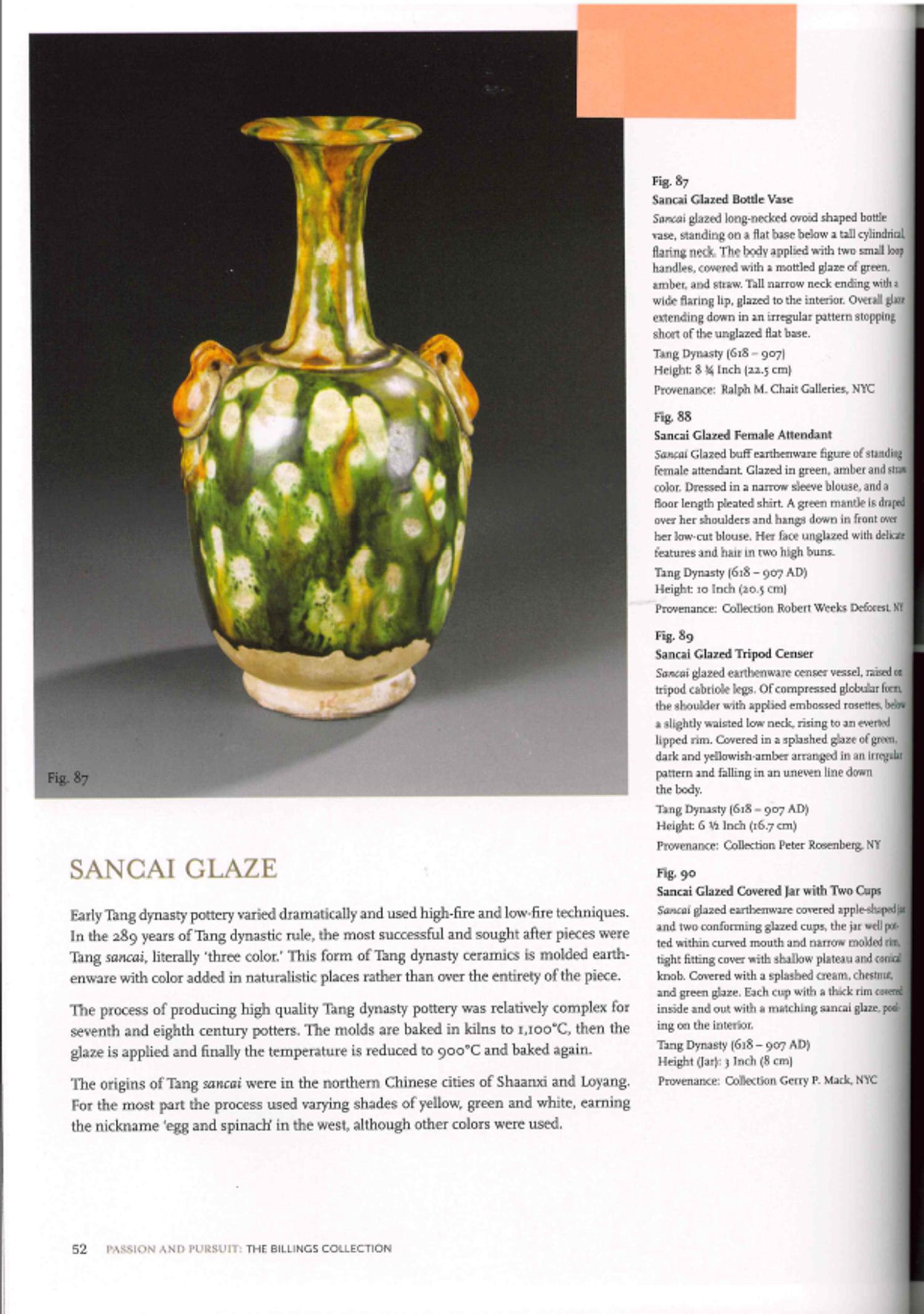A Chinese Sancai Glazed Tripod Censer, Tang Dynasty 唐 三彩貼塑三足罐