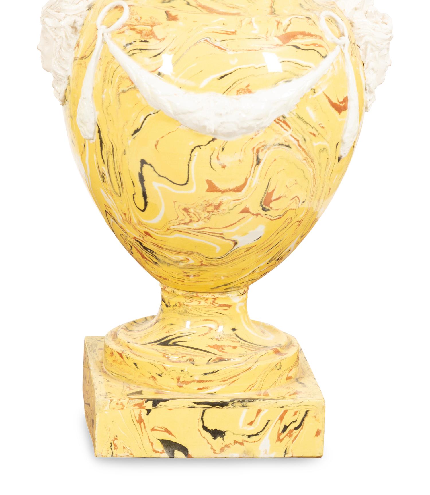 A Pair of Italian Glazed Ceramic Aptware Urns Mounted as Lamps