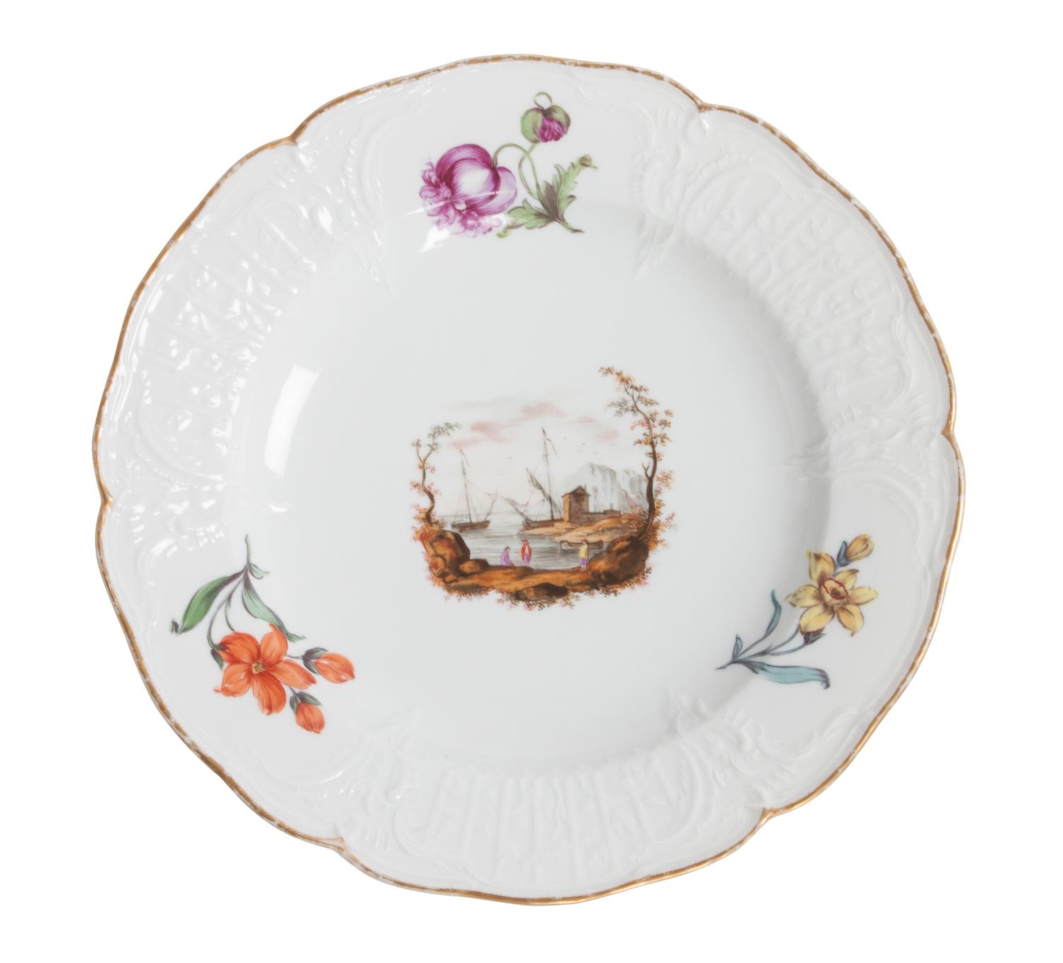 A Set of Sixteen Berlin (K.P.M.) Porcelain Plates Diameter 9 7/8 inches.