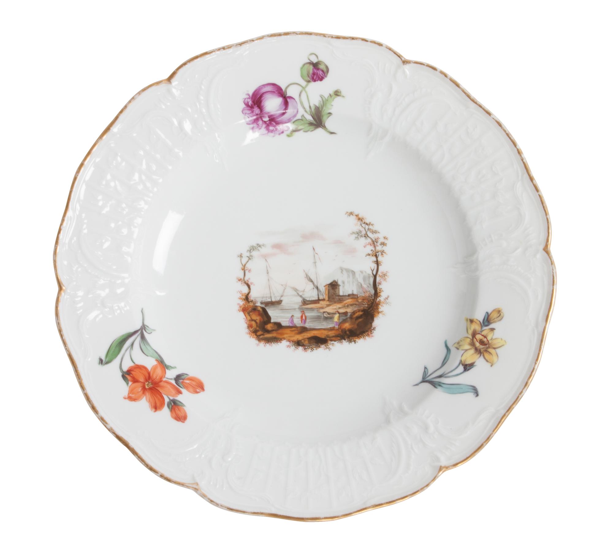 A Set of Sixteen Berlin (K.P.M.) Porcelain Plates Diameter 9 7/8 inches.