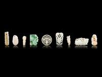 Nine Chinese Jade, Jadeite, and Hardstone Pendants
