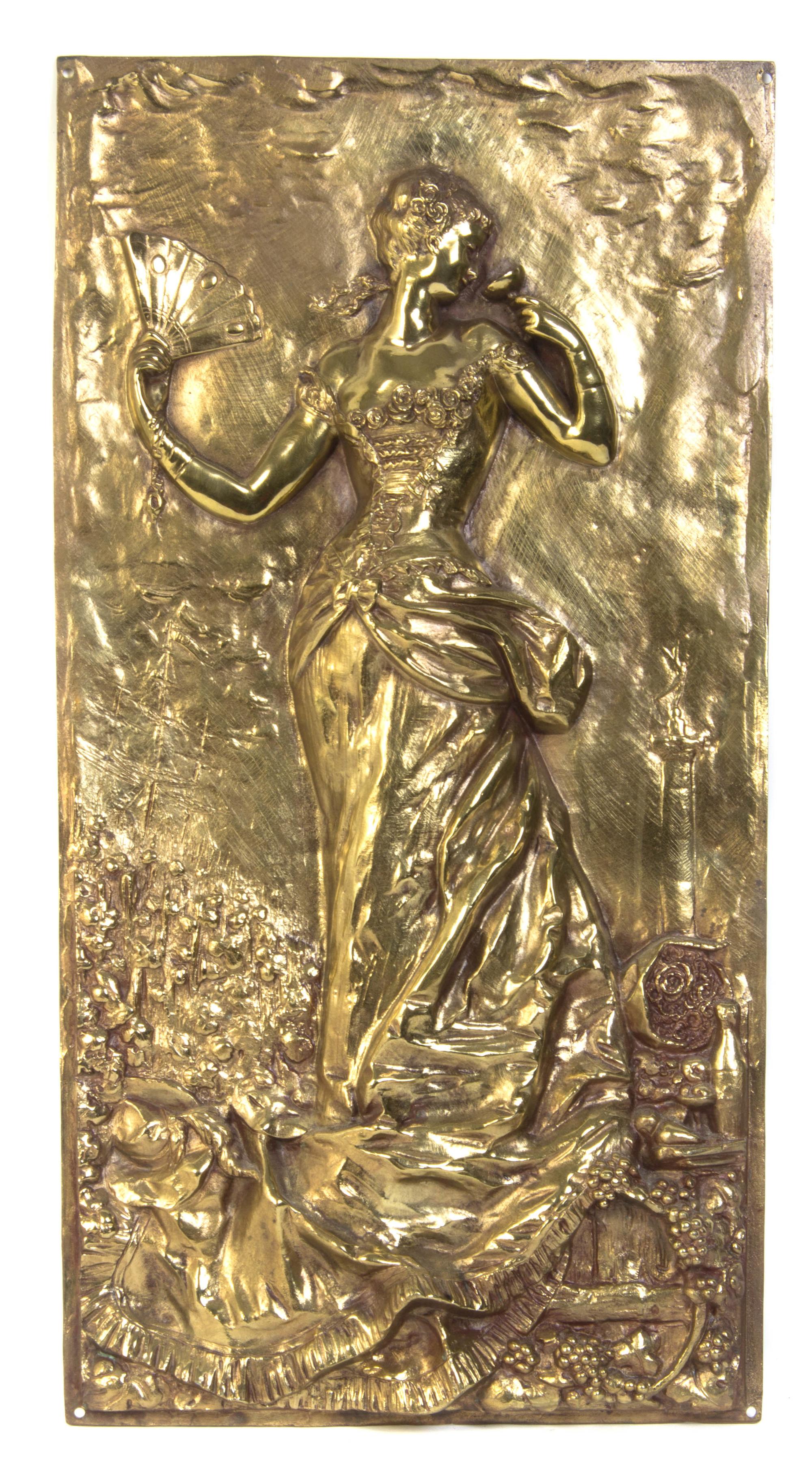 Two Continental Gilt Bronze Relief Panels, Height 27 x width 14 inches.