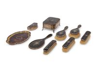An Edwardian Silver and Faux Tortoise Shell Ten-Piece Dresser Set
