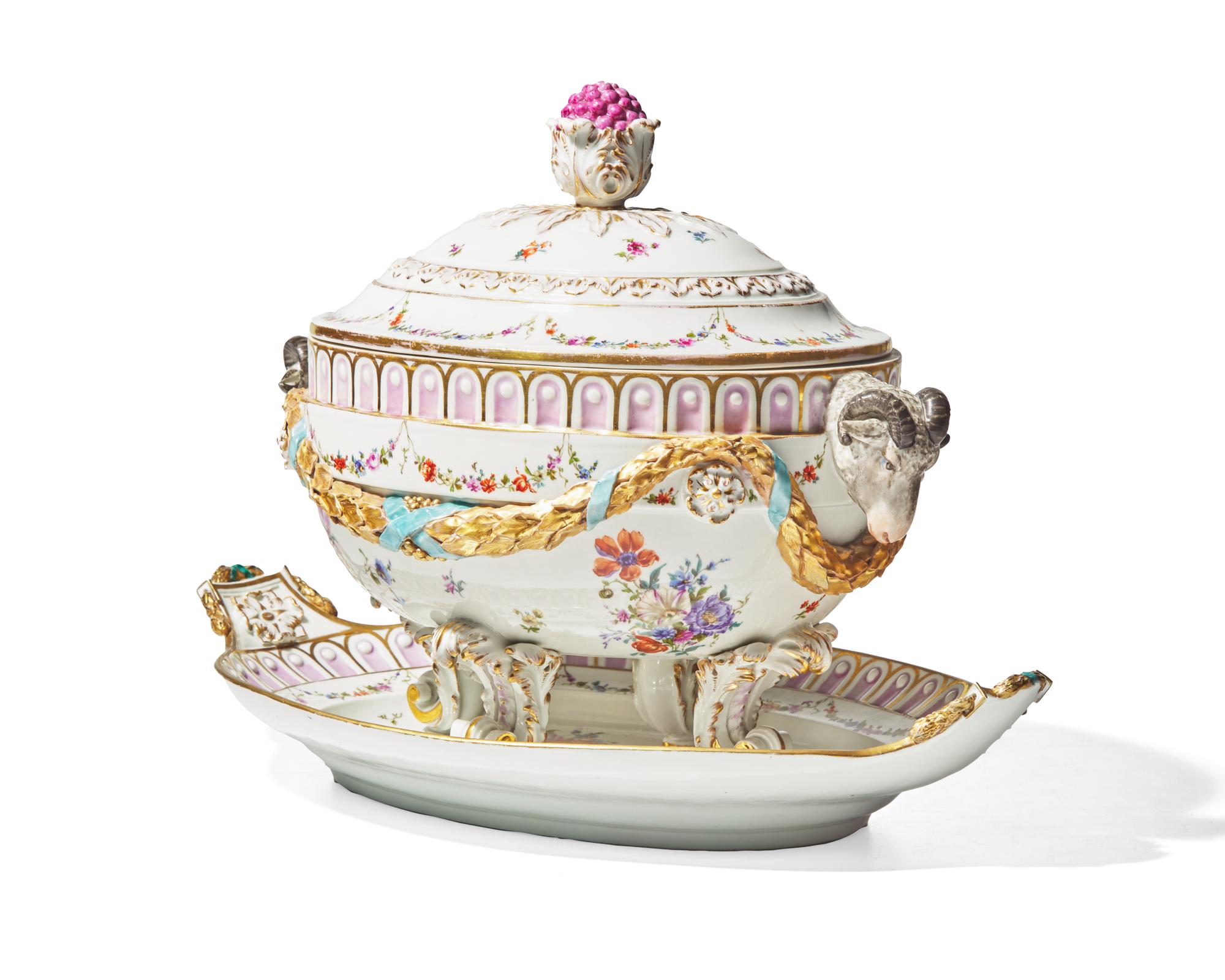 A Meissen Marcolini-Period porcelain covered tureen and oval platter, Germany, 1774-1814