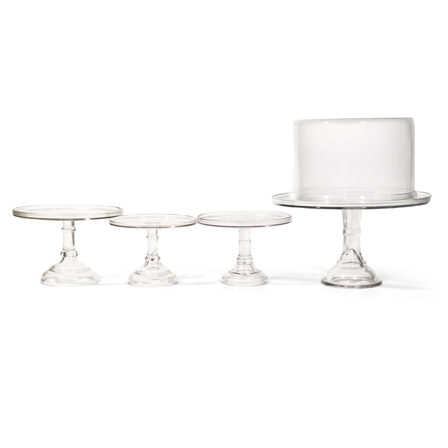 A Group of Six Blown and Cast Glass Cake Stands, Together with a Bowl
