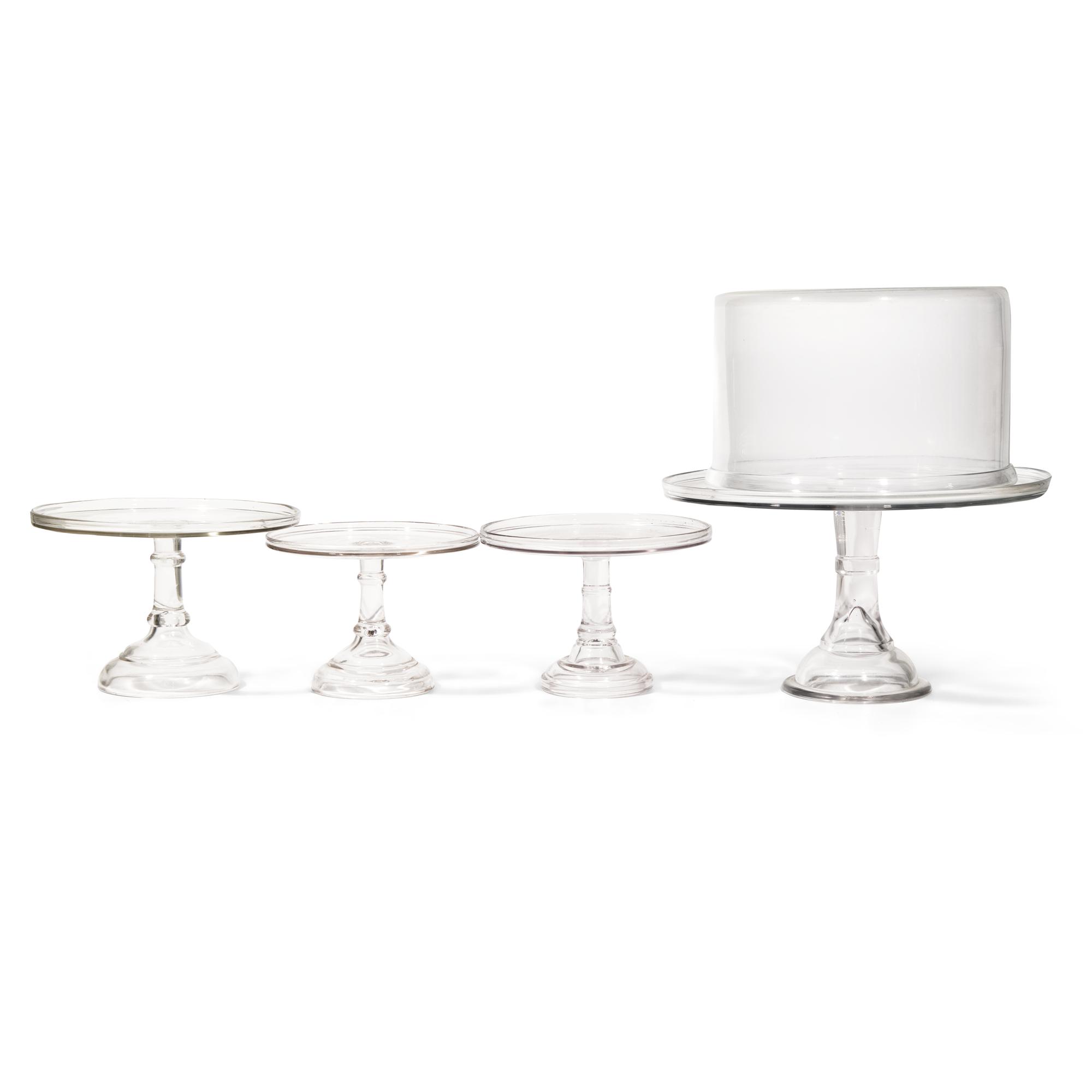 A Group of Six Blown and Cast Glass Cake Stands, Together with a Bowl