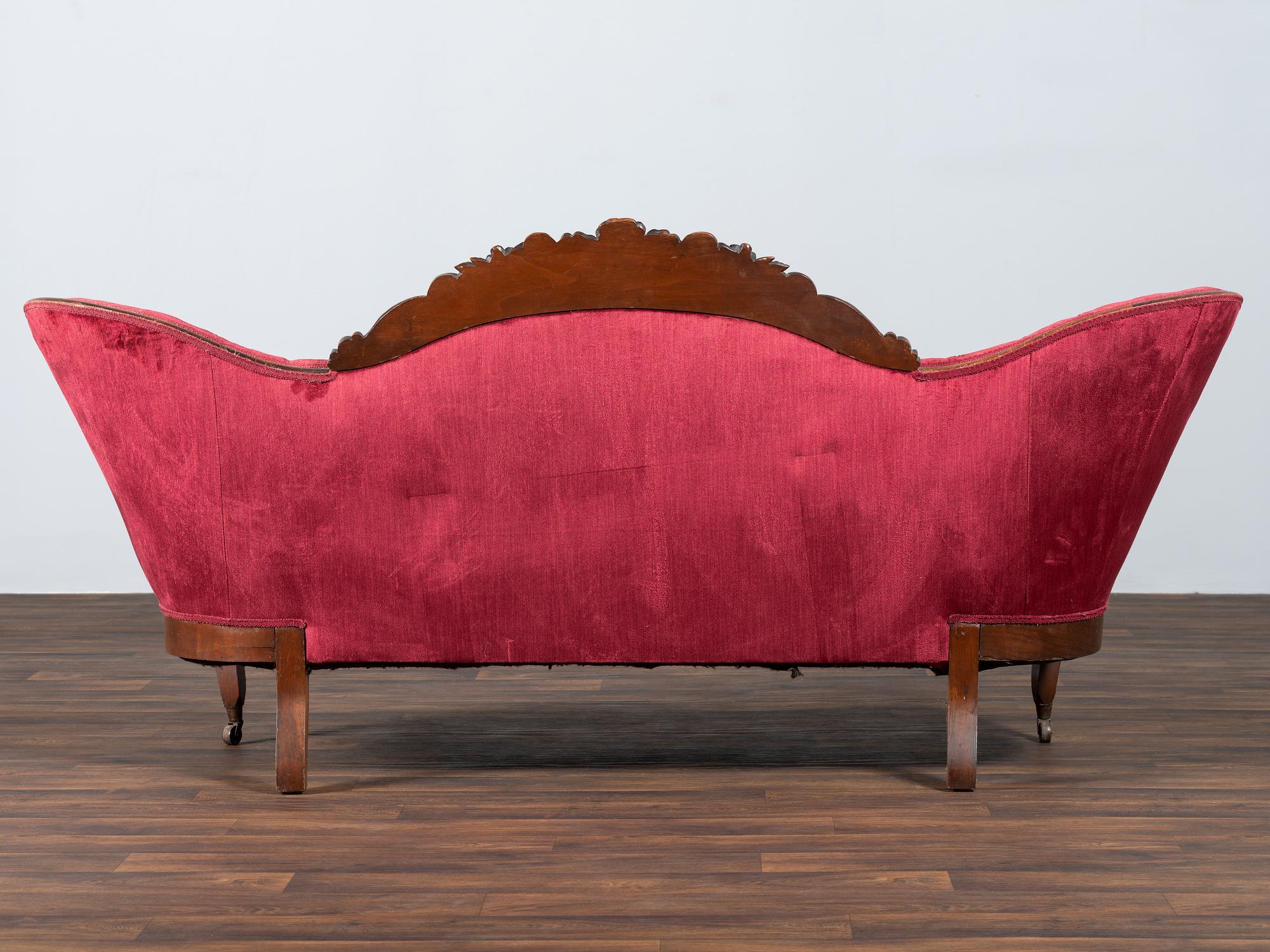 A Victorian Floral Carved Rosewood Parlor Settee