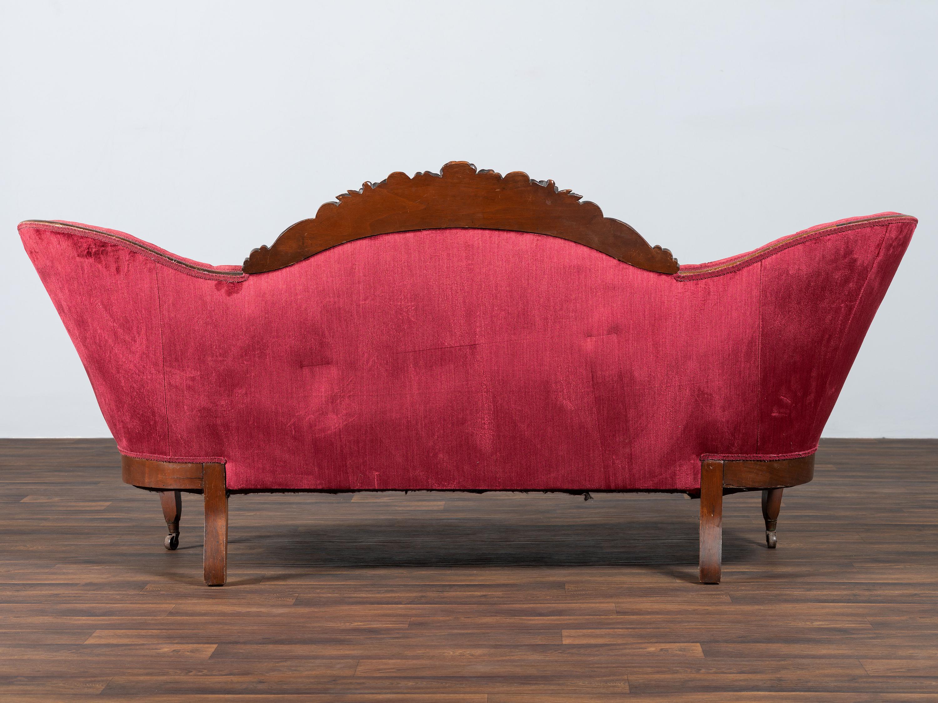 A Victorian Floral Carved Rosewood Parlor Settee