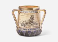 A Royal Doulton Hannah and Lucy Barlow Stoneware Three-Handled Cup, UK, 1882