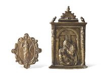 An Italian bronze bas relief pax and medallion, 17th century
