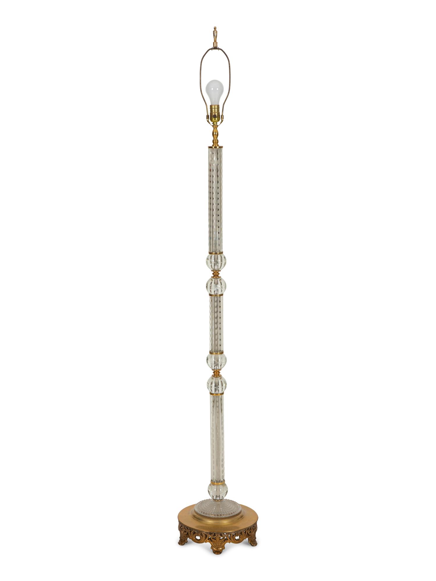 A Cased Cut Glass and Gilt Metal Floor Lamp