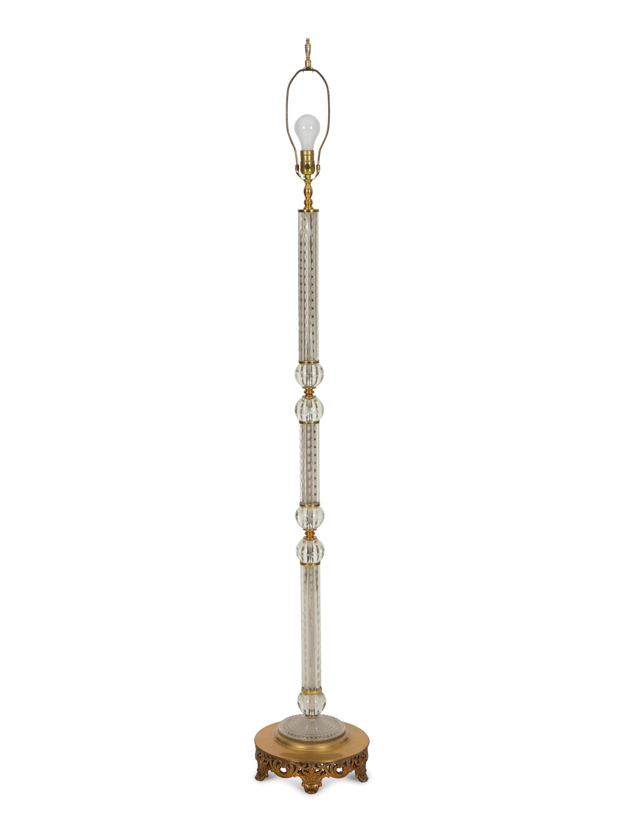 A Cased Cut Glass and Gilt Metal Floor Lamp