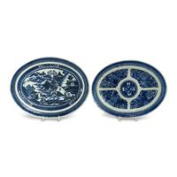 Two Chinese Export Porcelain Blue-and-White Oval Platters