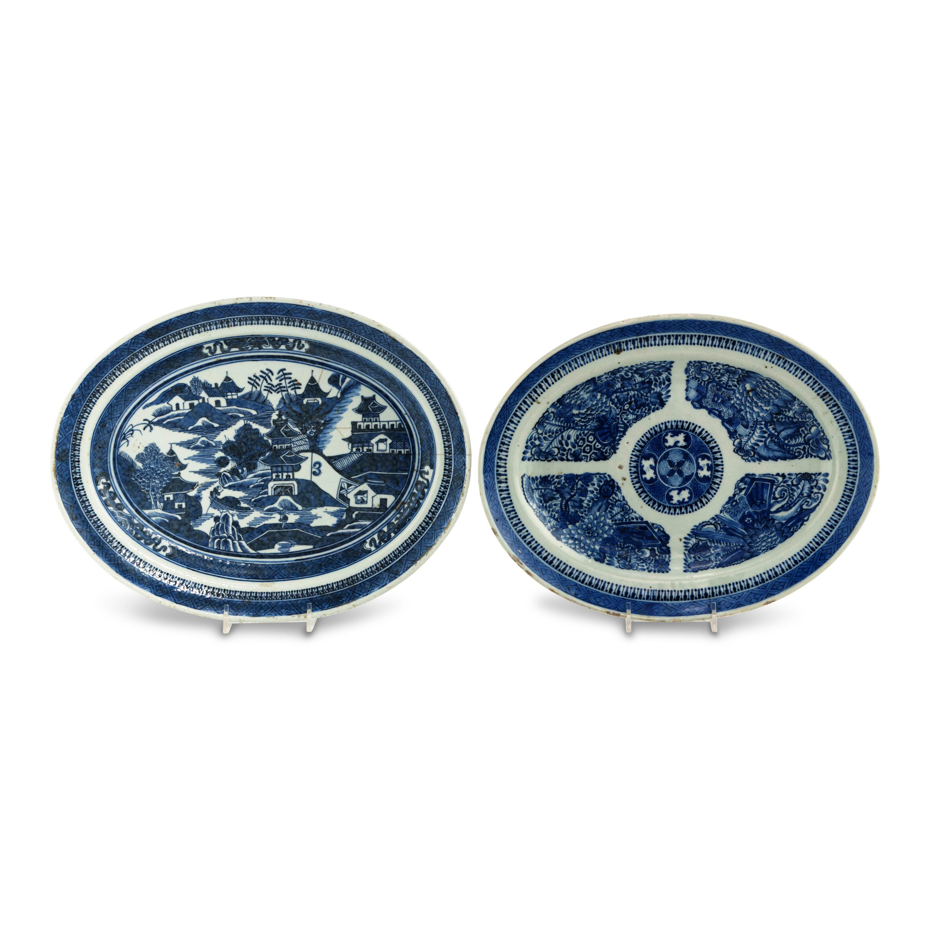 Two Chinese Export Porcelain Blue-and-White Oval Platters