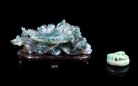 A Chinese Green Quartz Lotus-Form Brush Washer