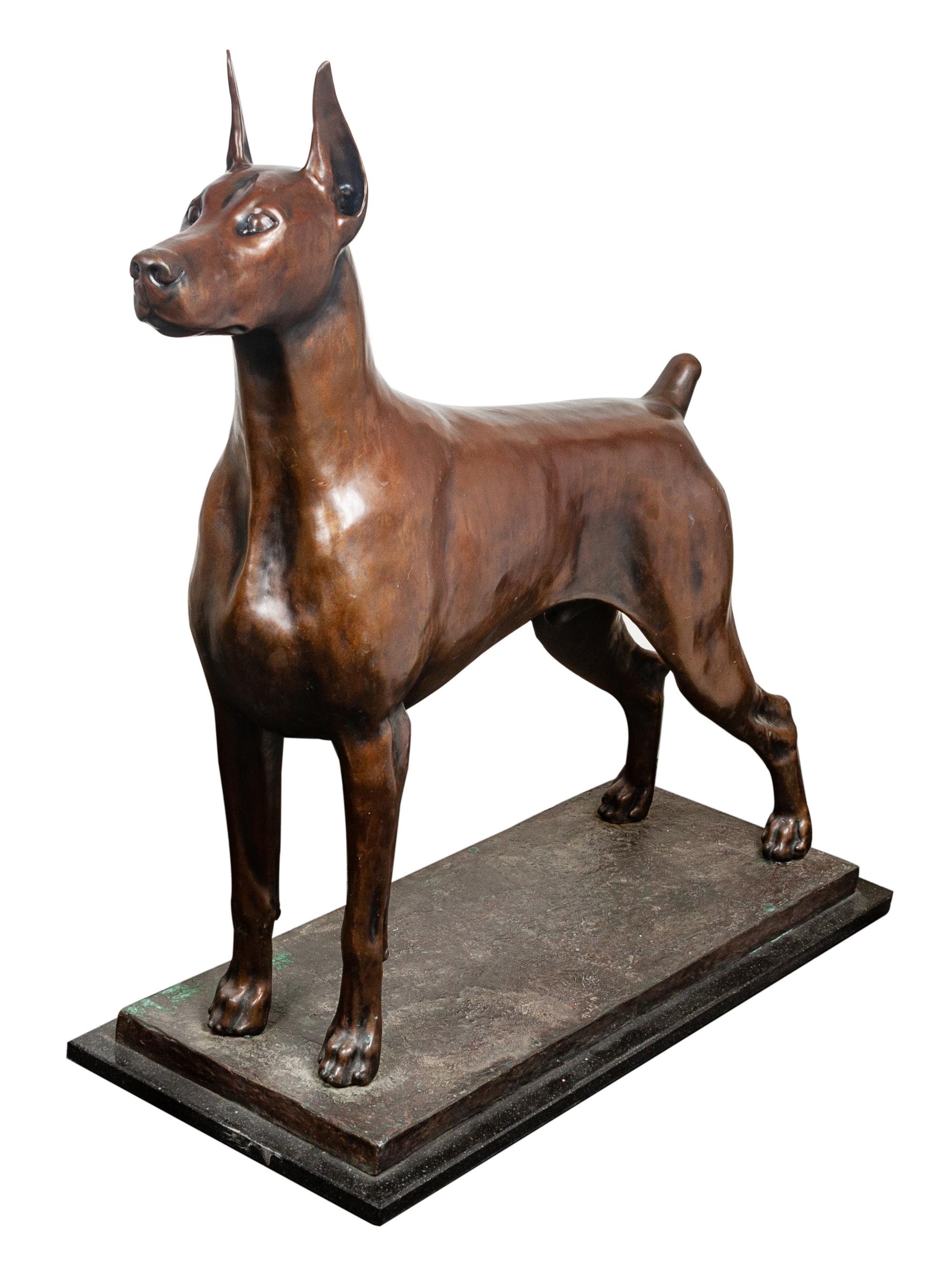 A Bronze Doberman Pinscher Sculpture Height 44 x width 41 x depth 17 3/4 inches. — Edwina Talley (20th Century)