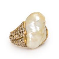 Yvel, Baroque Cultured Pearl, Colored Diamond, and Yellow Gold Ring