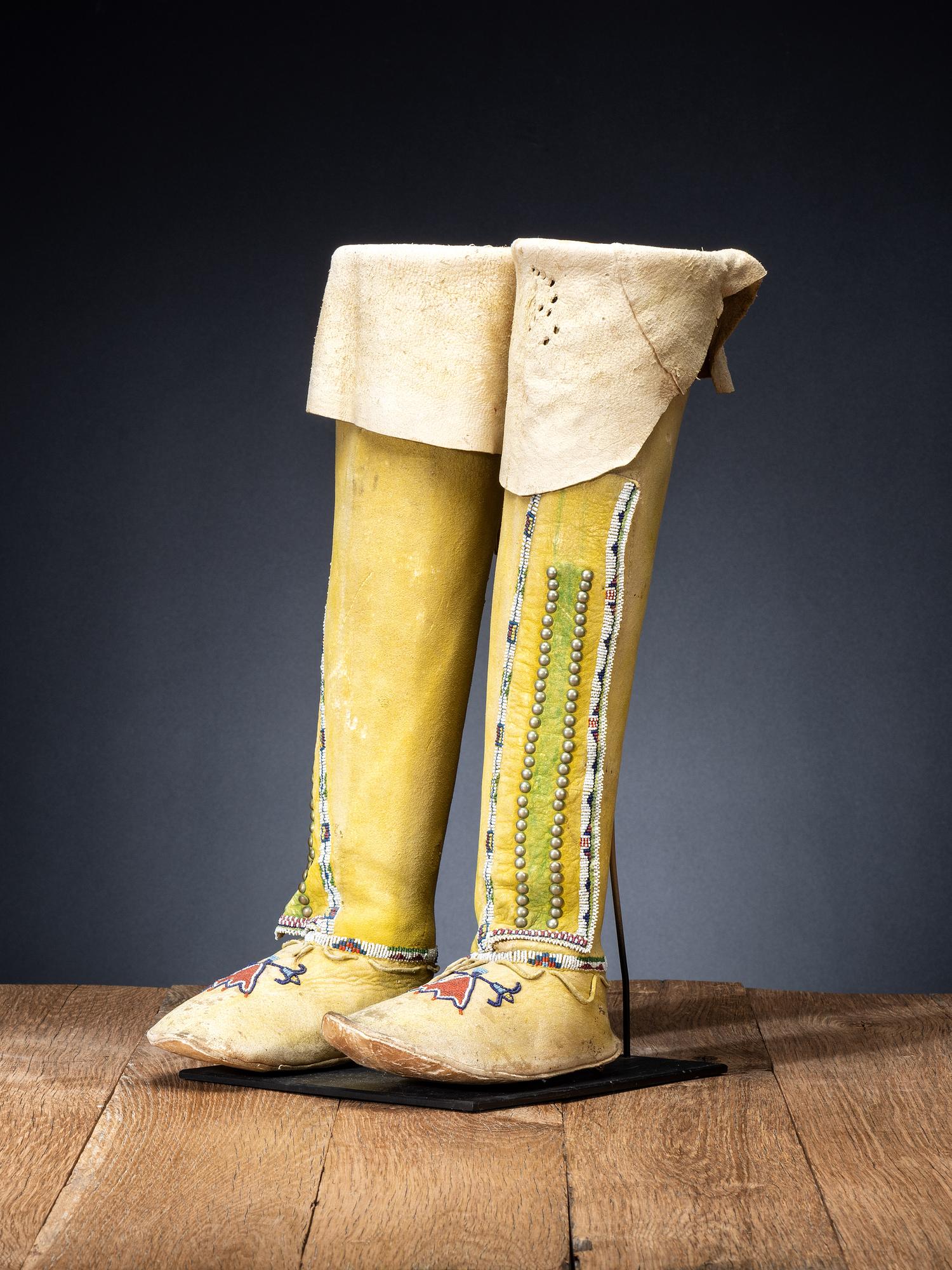 Kiowa Beaded Boot Moccasins, with Eagle Tail Design