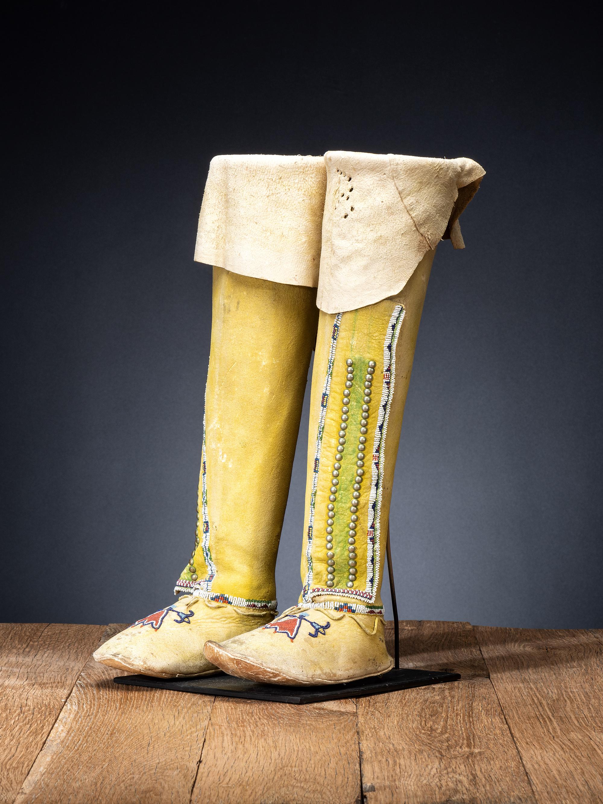 Kiowa Beaded Boot Moccasins, with Eagle Tail Design