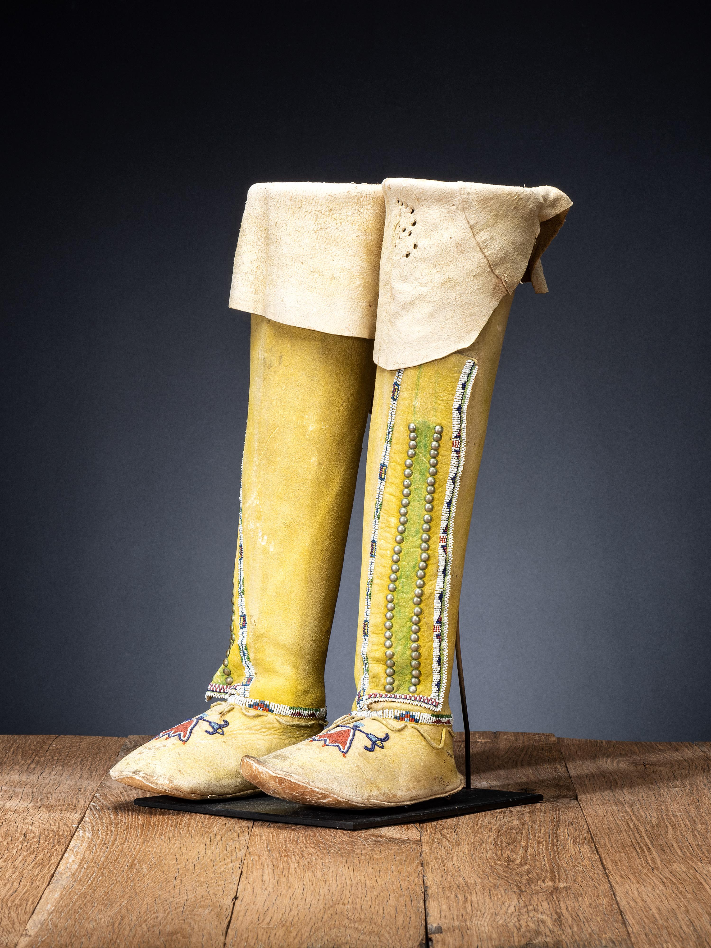 Kiowa Beaded Boot Moccasins, with Eagle Tail Design