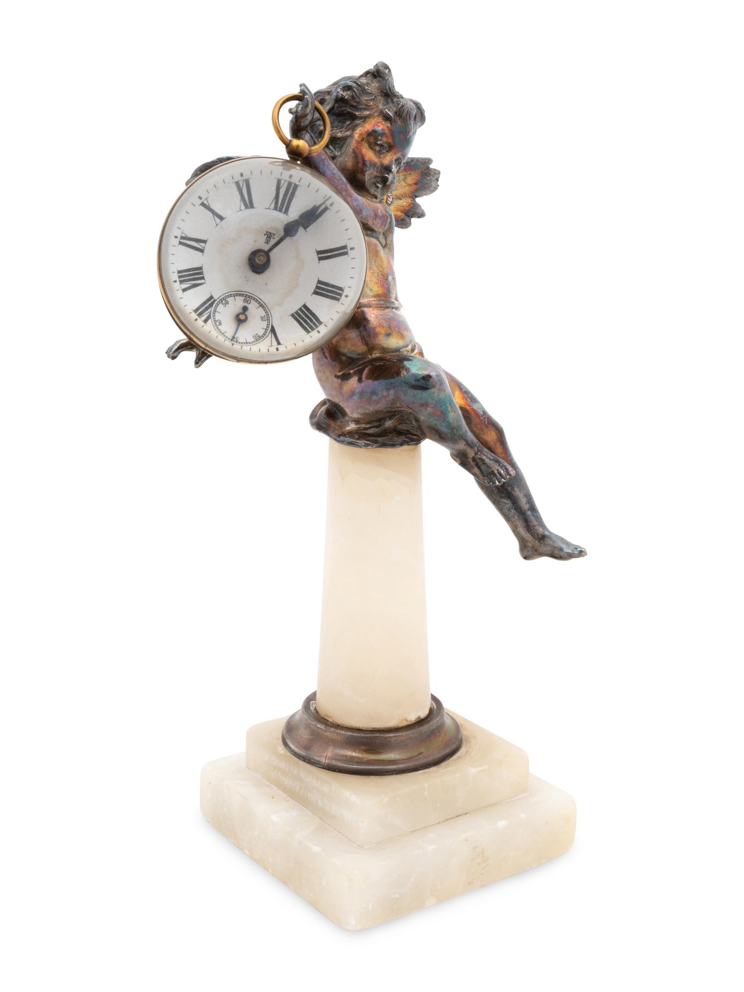 A Continental Silver-Plated and Onyx Desk Accoutrement