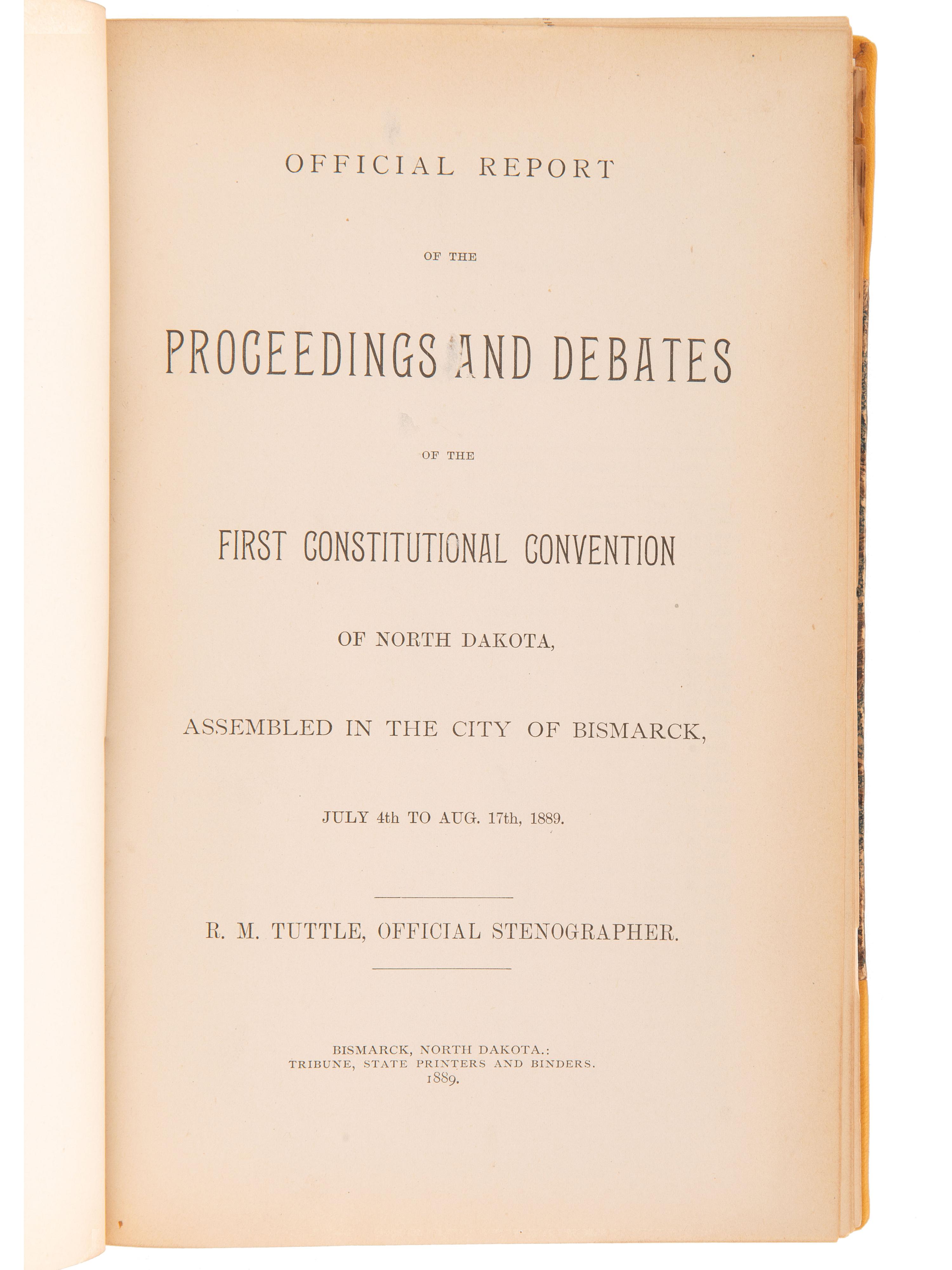 [NORTH DAKOTA]. A collection of early North Dakota legislative publications, comprising: