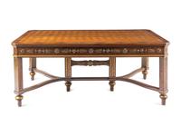 A Louis XVI Style Parcel Gilt Parquetry and Walnut Dining Table