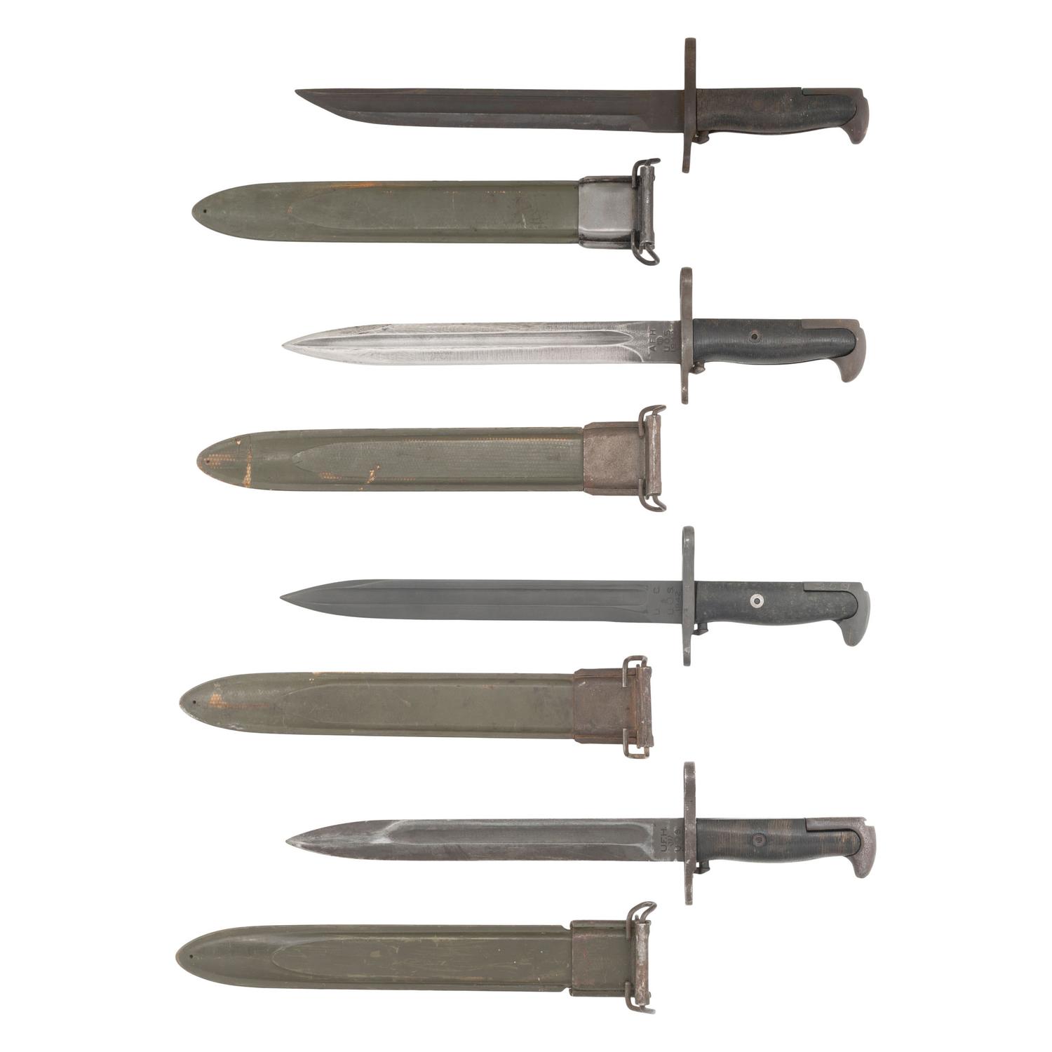 Group of 4 US WWII M1 Bayonets: 3 M1E1 and 1 M1