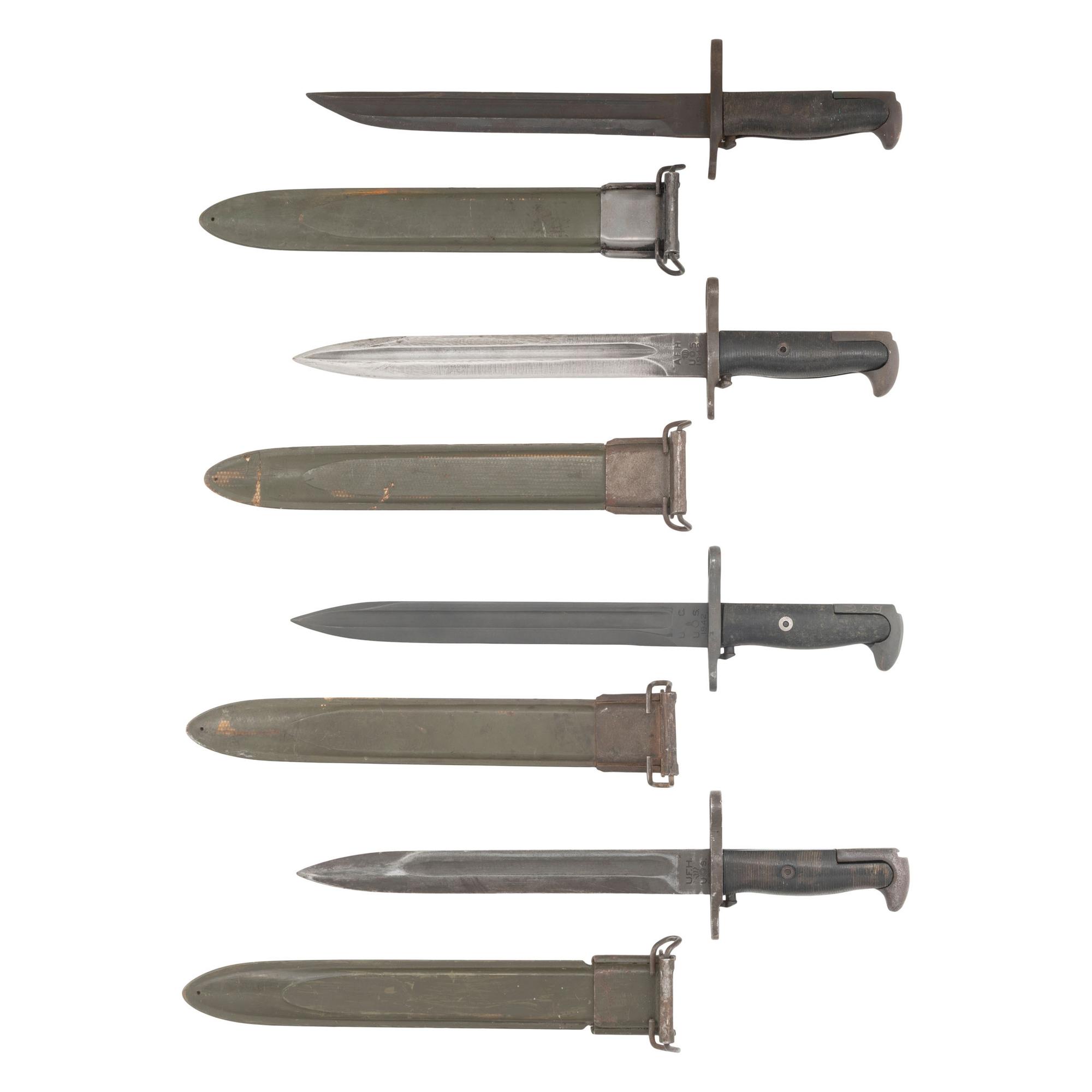 Group of 4 US WWII M1 Bayonets: 3 M1E1 and 1 M1