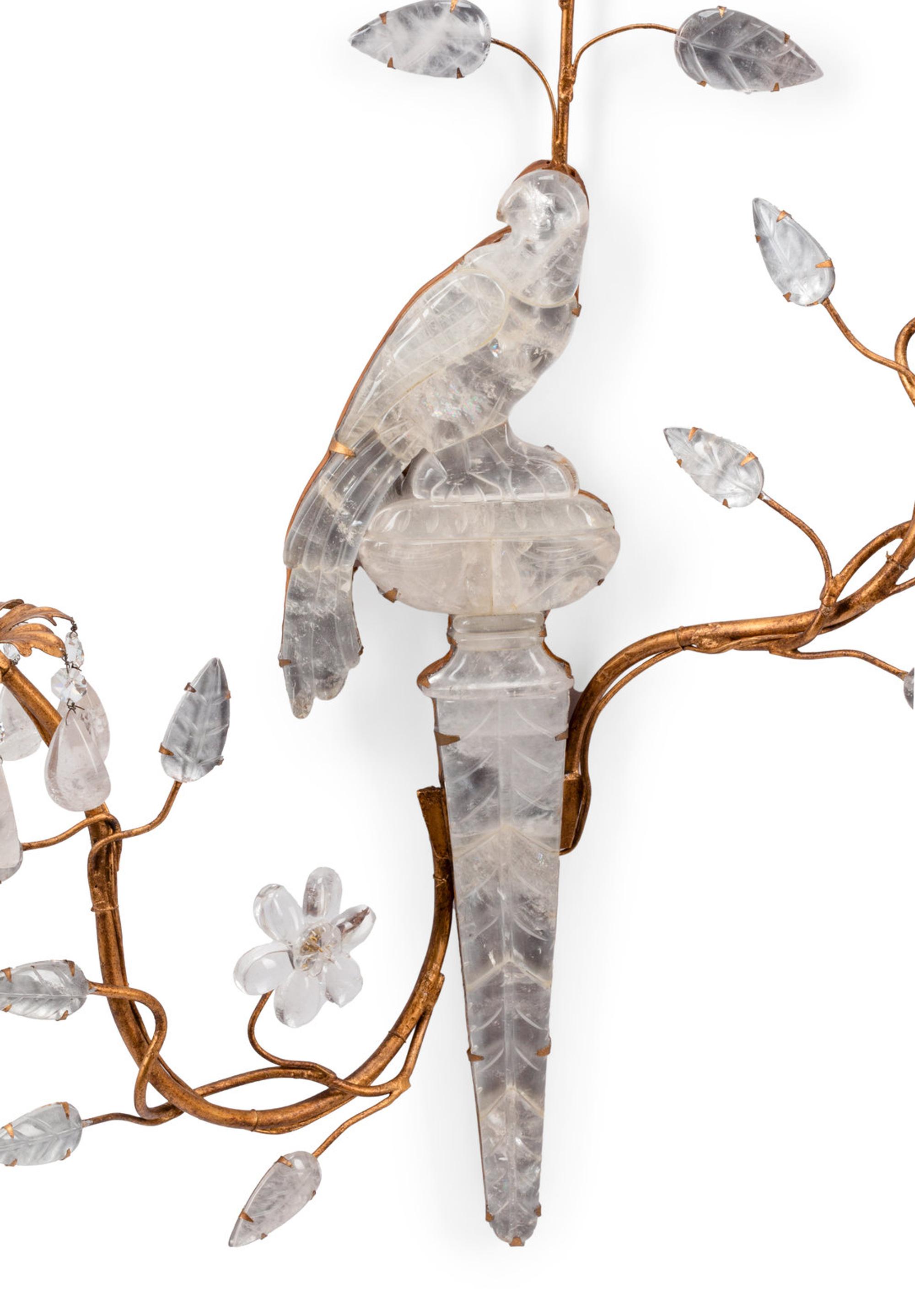 A Pair of Giltwood and Rock Crystal Two-Light Sconces in the Style of Maison Baguès