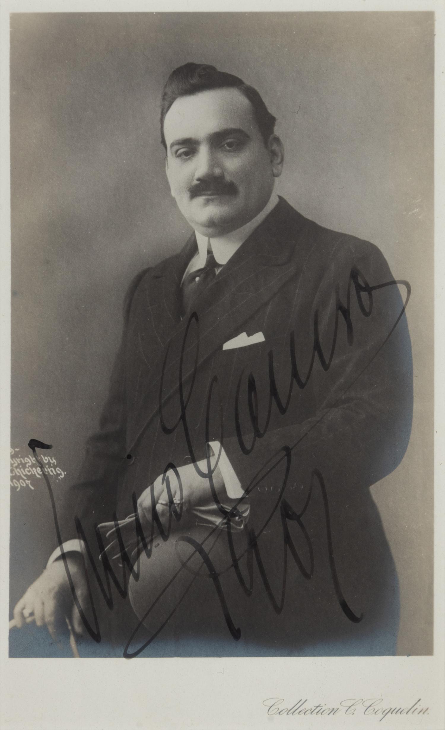CARUSO, Enrico (1873-1921). Black and white promotional photograph signed ("Enrico Caruso"), 1901.