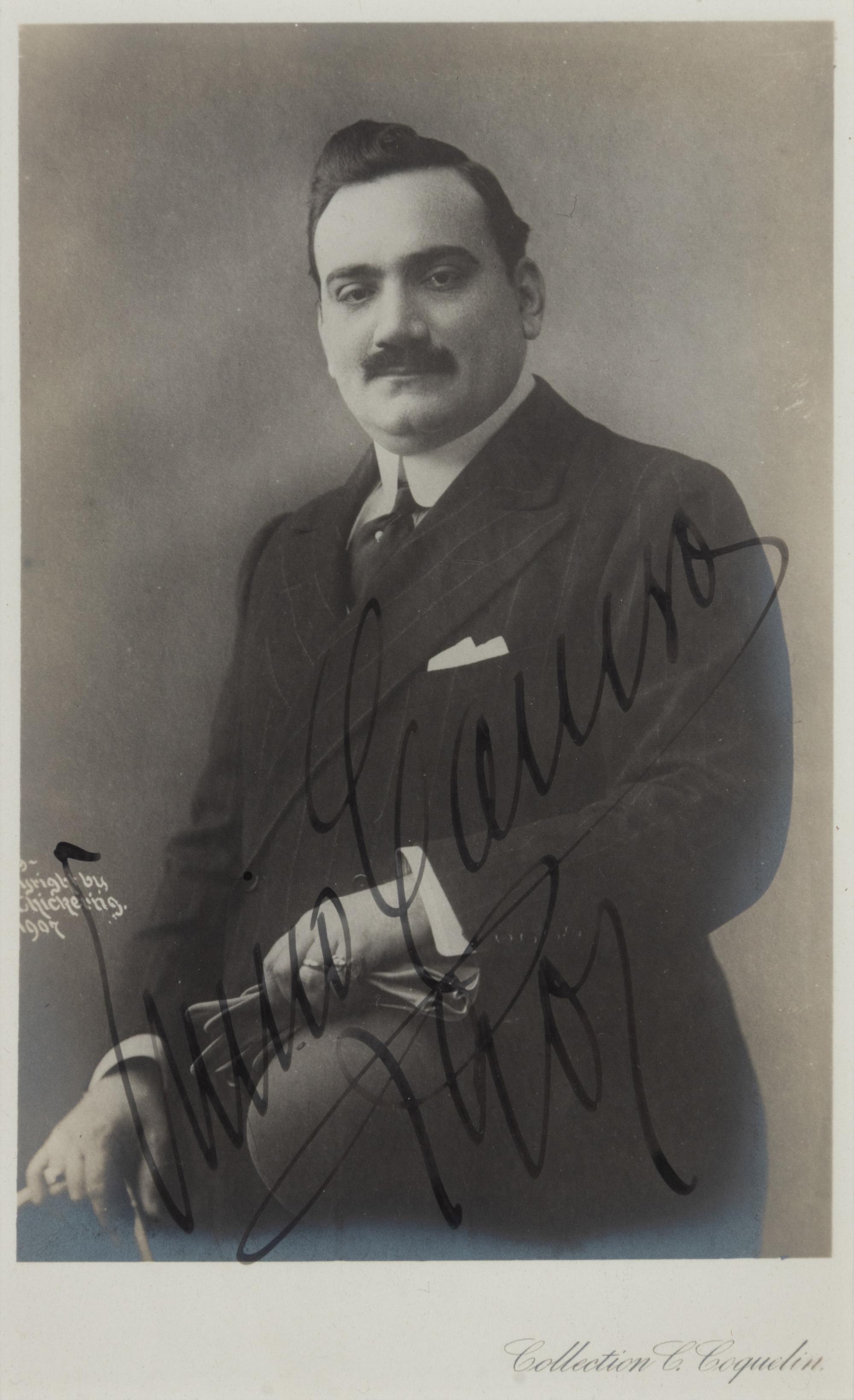 CARUSO, Enrico (1873-1921). Black and white promotional photograph signed ("Enrico Caruso"), 1901.