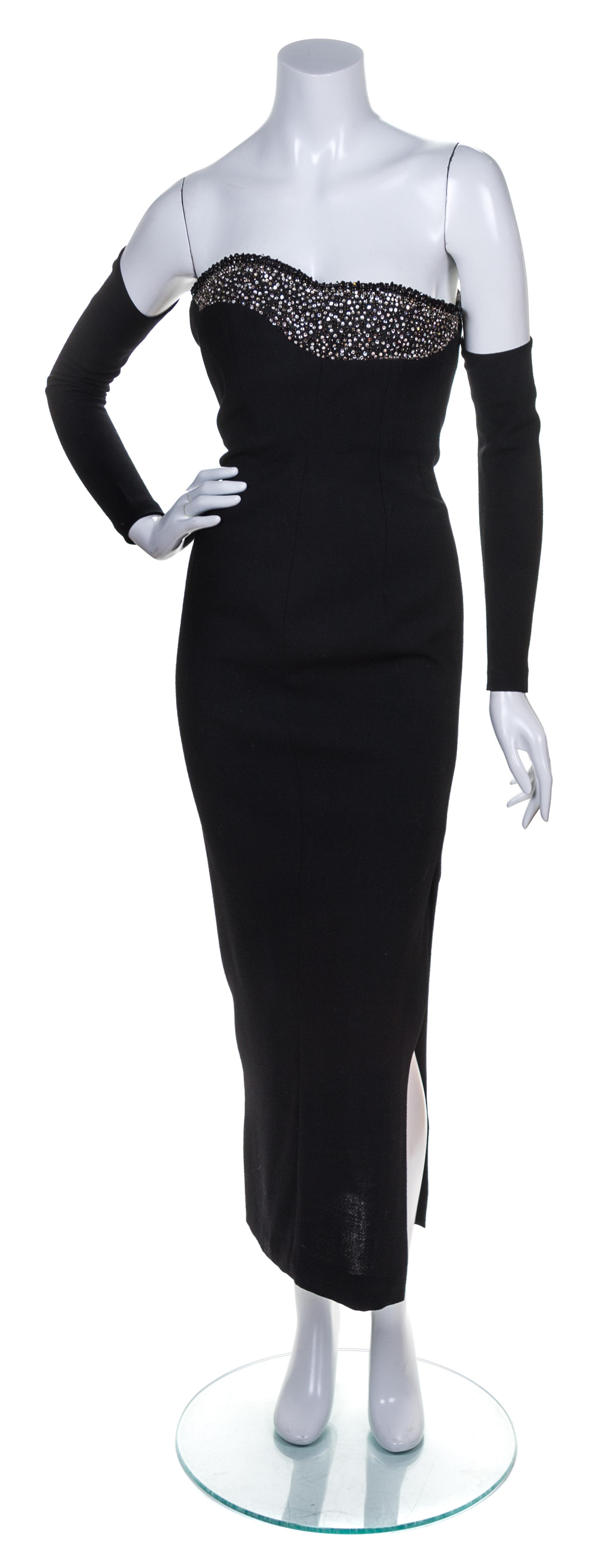 A Gianni Versace Black Column Strapless Gown, Size 38.