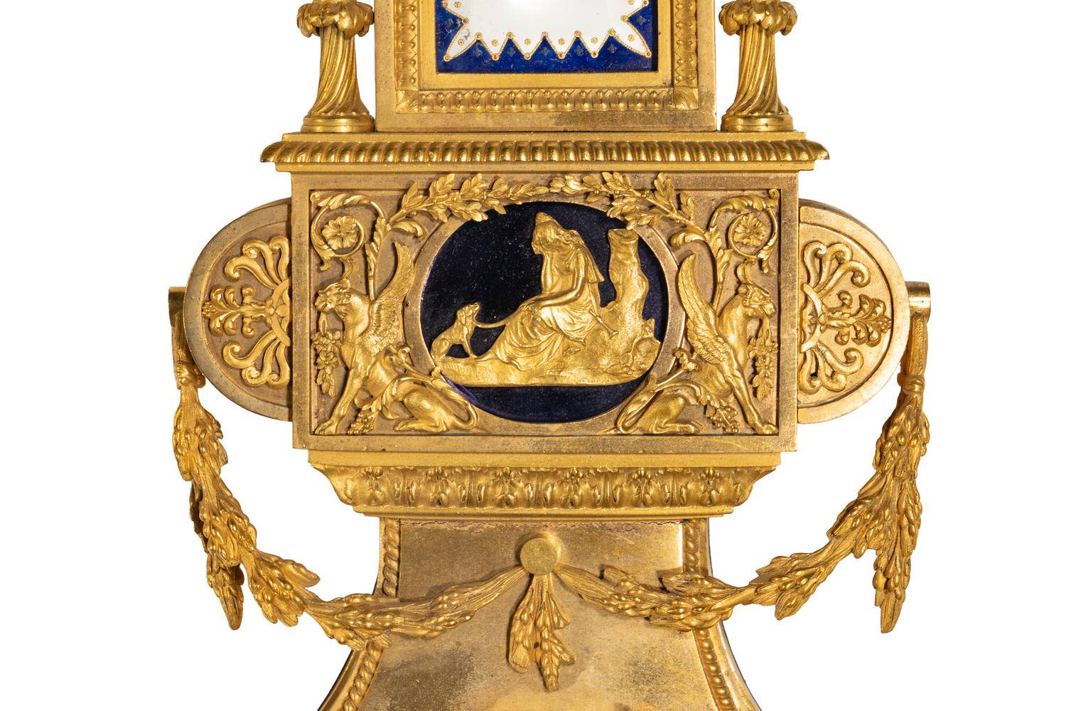 A French Gilt Bronze, Blue Steel, and Enamel Cartel d'Applique and Barometer