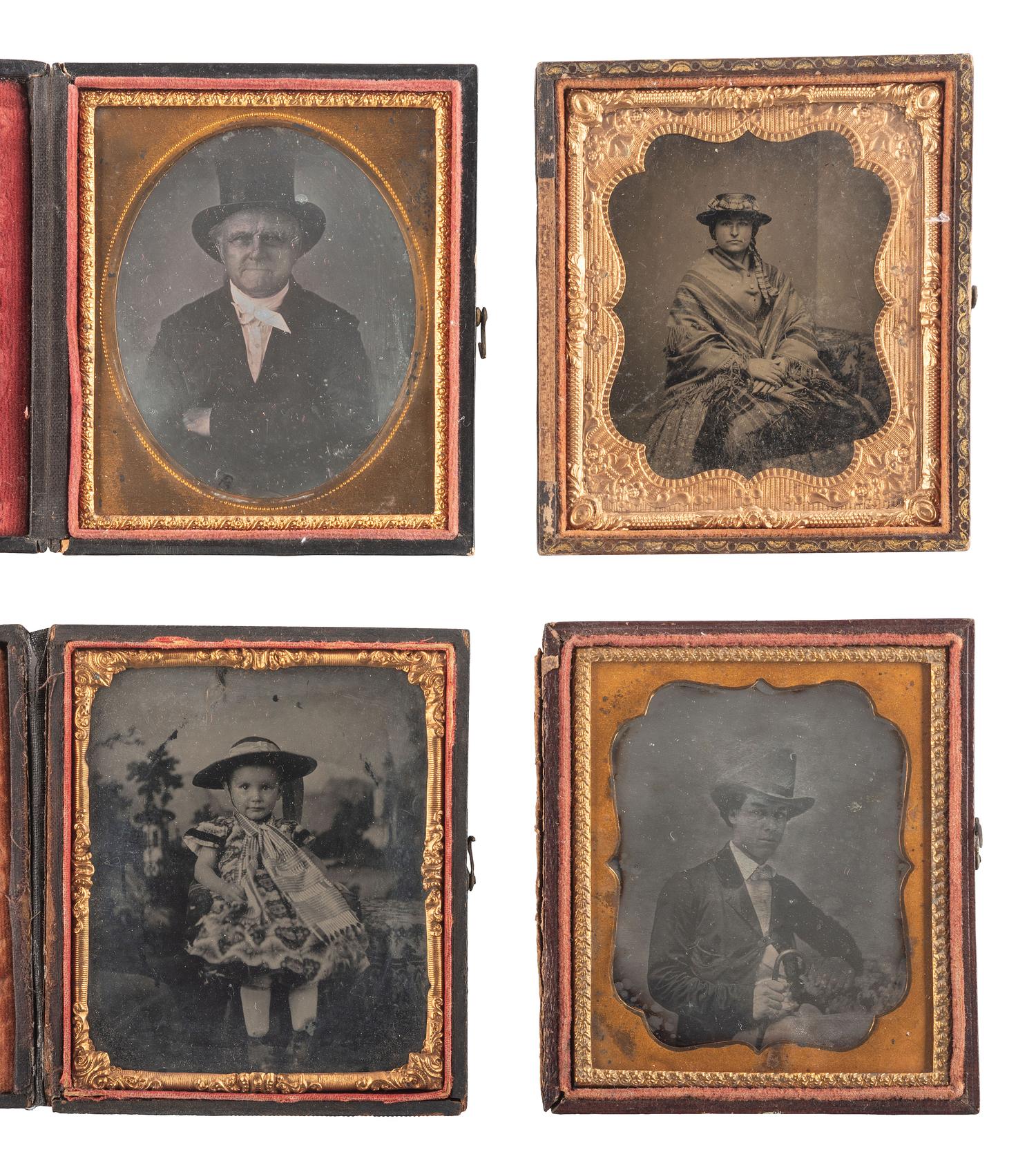 [EARLY PHOTOGRAHY]. A group of 16 cased images featuring subjects with hats, including: