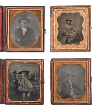 [EARLY PHOTOGRAHY]. A group of 16 cased images featuring subjects with hats, including: