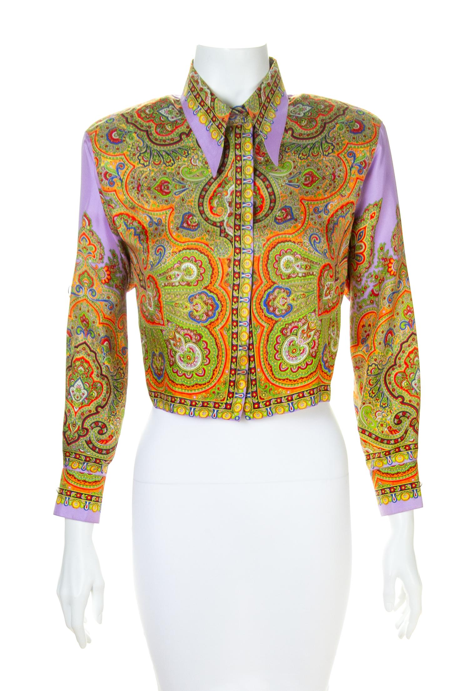 A Gianni Versace Silk Print Cropped Blouse, Size 44.