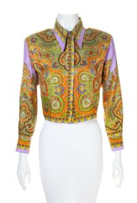 A Gianni Versace Silk Print Cropped Blouse, Size 44.